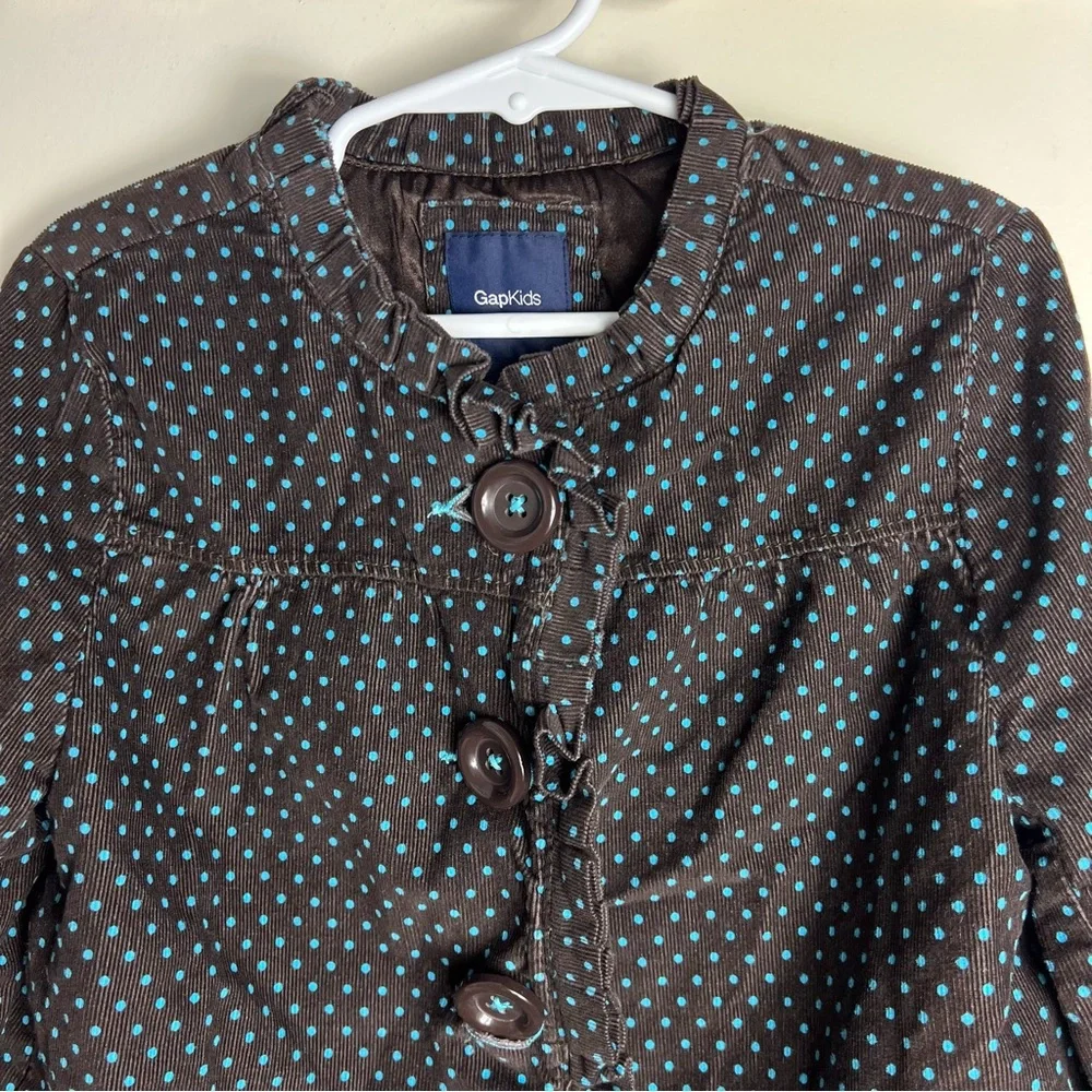 Gap Kids Polka Dot Corduroy Jacket Girls Size S 6-7‎ Brown Blue